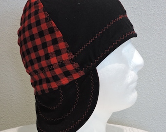 Gingham Welder Cap, Welding Cap, Reversible, 100 % Cotton, Made to Order, Welder Cap, Pipefitter, Pipeliner, Boilermaker, gifts for him