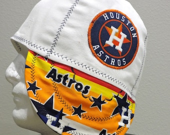 Houston Astros Team Custom Welder Cap Embroidery Patchwork 100% Cotton Reversible Made to Order Decorative Stitching