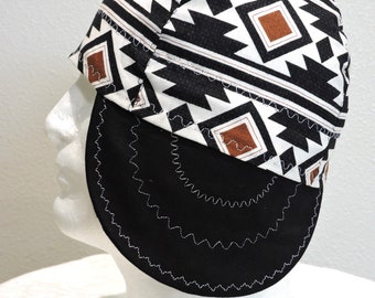 Southwest Welder Cap, Native Welding cap, Aztec Cap, Boho Cap, Reversible, Made to Order, Decorative Stitching, Welding Caps for Men