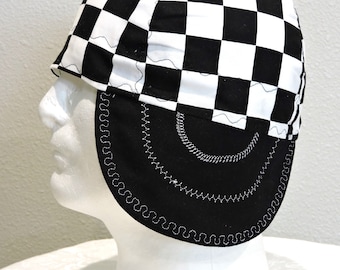 Checkerboard Welder Cap, Vans Inspired Welding Caps, Reversible, 100% Cotton, Decorative Stitching, Welding Caps for Men, Gifts for Welder