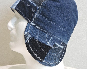 Denim Welders Cap, Blue Jean Welding Cap, Welders Cap, Welding Cap, 100% Cotton, Reversible, Pipefitter Cap, Pipeliner cap, Gifts for him