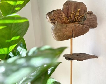 Estaca de madera flotante para plantas, accesorios de madera para plantas, decoración natural para macetas, detalle artesanal para jardín.