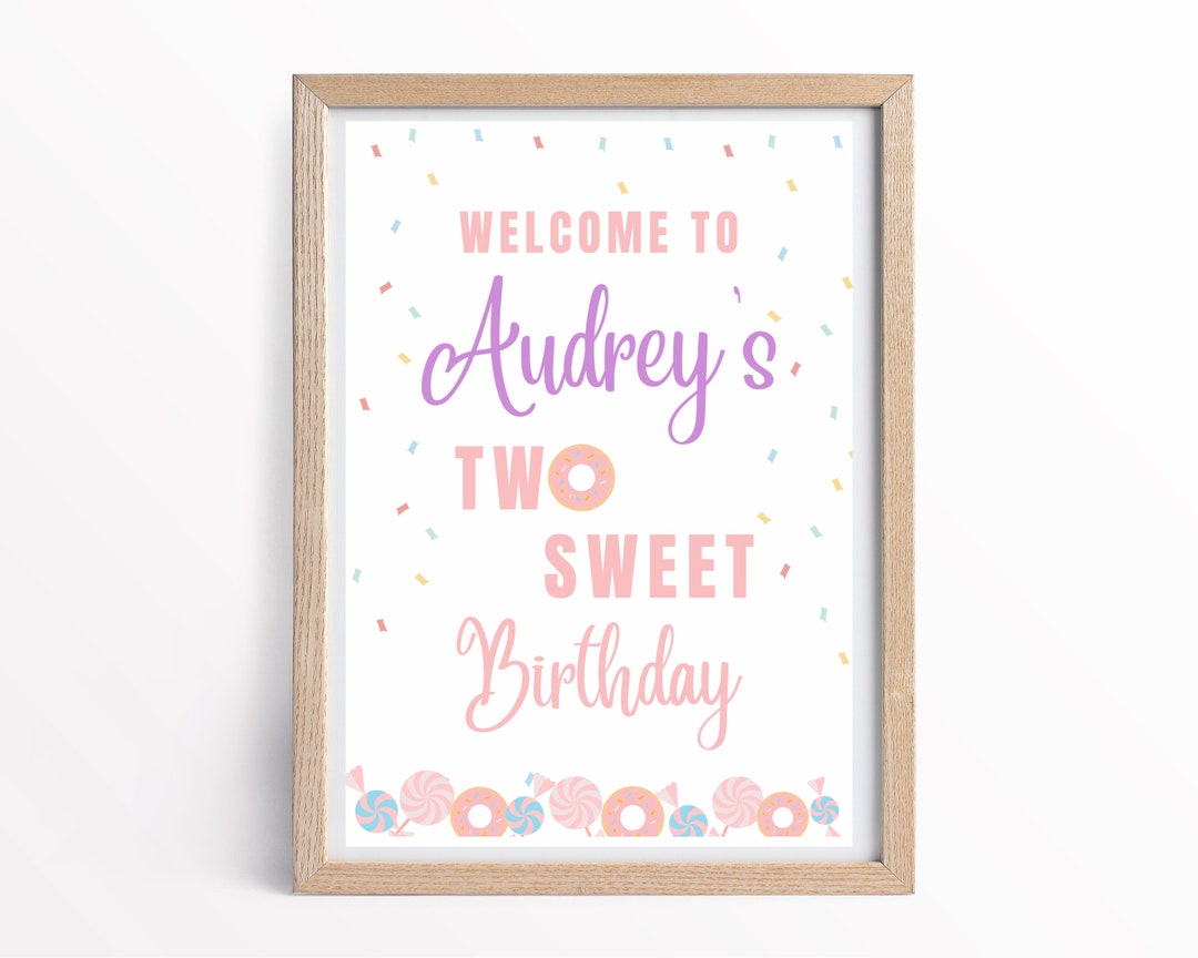 Two Sweet Birthday Sign Welcome Sign Editable Poster Candy - Etsy
