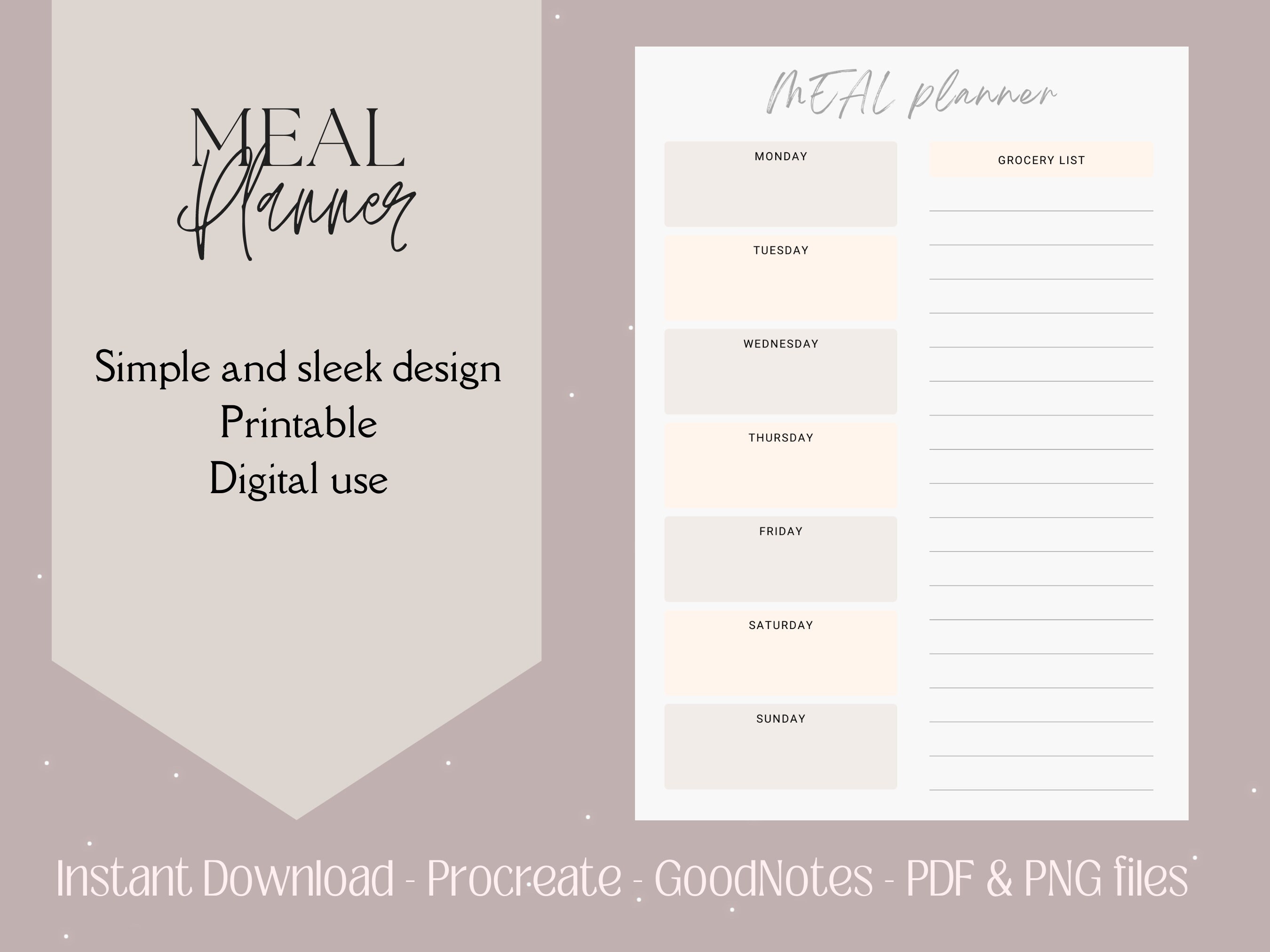Digital Weekly Meal Planner Printable Meal Planner iPad Meal Etsy