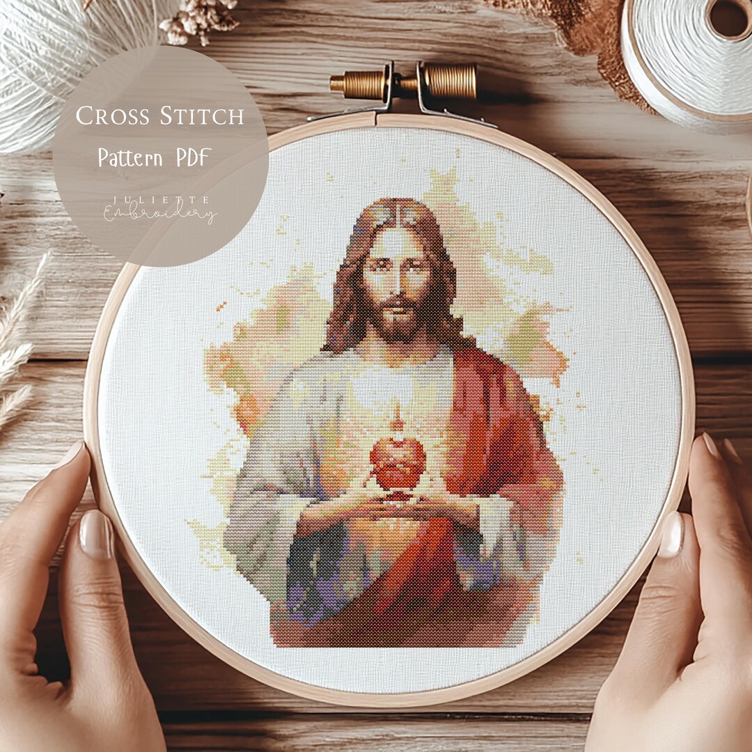 Jesus Christ Sacred Heart Cross Stitch Pattern, Religious Embroidery ...