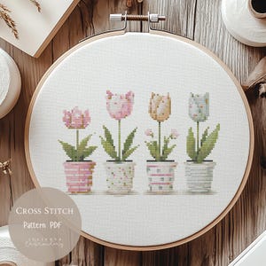 Patrón de punto de cruz: Tulipanes, flores, bordados florales en PDF, diseños modernos de punto de cruz, patrón digital de punto de cruz, 225