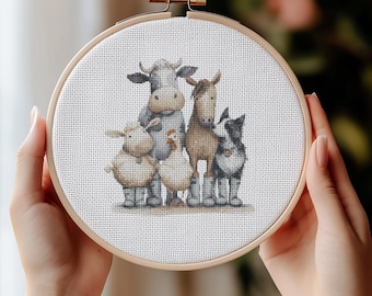 Patrón de punto de cruz Animales de la granja / Vaca, Burro, Cerdo, Diseños de bordado PDF / Diseños modernos de punto de cruz / Patrón digital de punto de cruz / 322