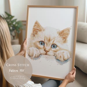 Patrón de punto de cruz con lindo gato rojo / Diseños de bordado PDF / Diseños de punto de cruz de gatos modernos / Patrón de punto de cruz digital / 156