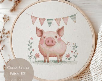豚の顔の刺繍キルト　外寸約26ｘ26cm　布コラージュ il_340x270.7158664777_3p3w.jpg