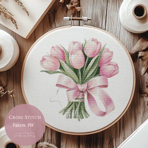 Patrón de punto de cruz: Tulipanes, flores, bordados florales en PDF, diseños modernos de punto de cruz, patrón digital de punto de cruz, 137