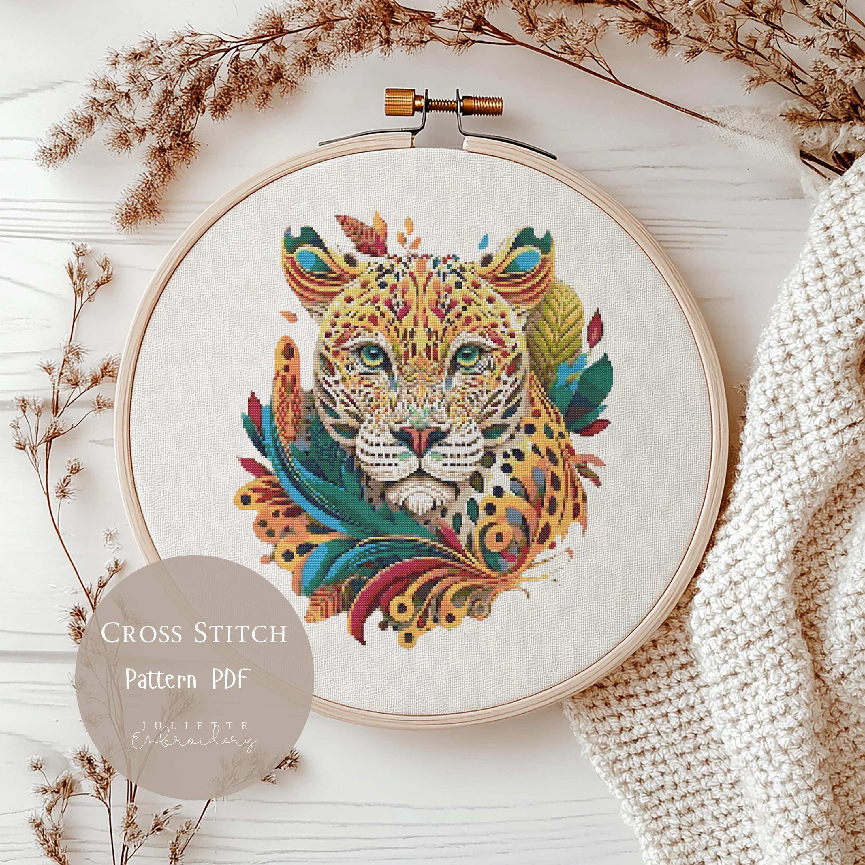 ヒョウ柄クロスステッチパターン | サバナ動物刺繍デザイン PDF