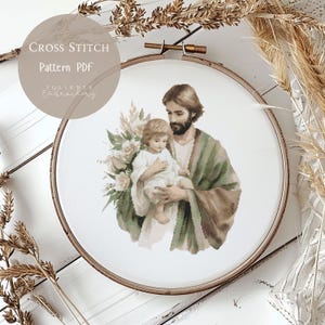 Cross Stitch Pattern Saint Joseph and Jesus |Religious Embroidery Designs PDF| Modern Cross Stitch Designs|Digital Cross Stitch Pattern|209