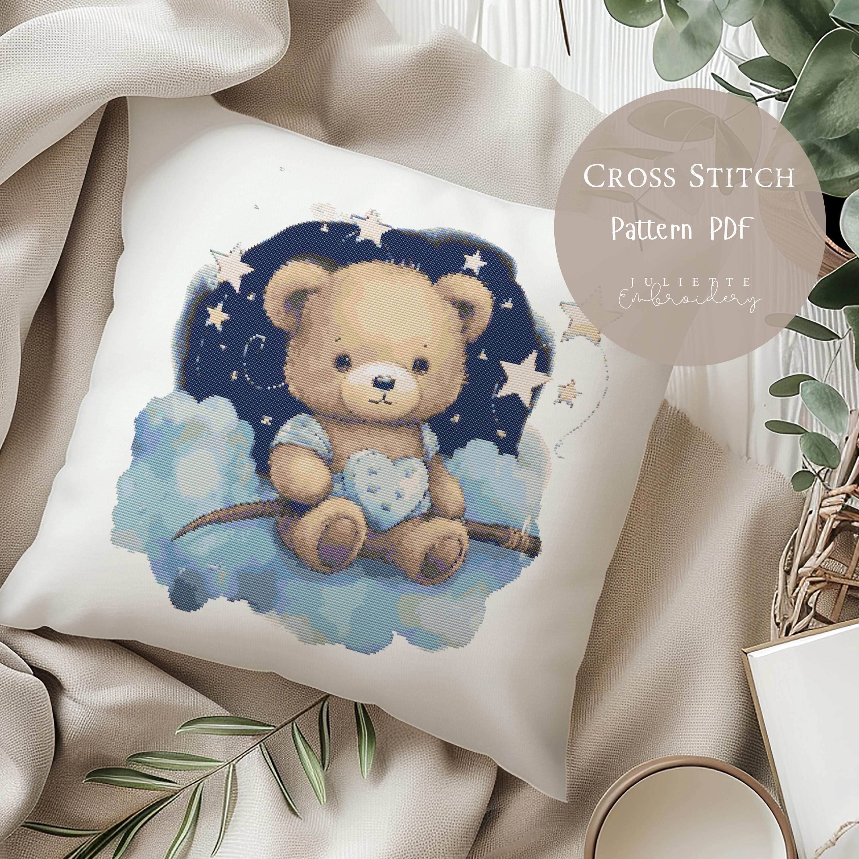 クロスステッチパターン テディベア | 保育園用ブルーテディベア刺繍