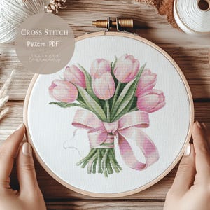 Patrón de punto de cruz: Tulipanes, flores, bordados florales en PDF, diseños modernos de punto de cruz, patrón digital de punto de cruz, 137