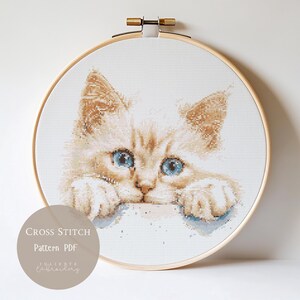 Patrón de punto de cruz con lindo gato rojo / Diseños de bordado PDF / Diseños de punto de cruz de gatos modernos / Patrón de punto de cruz digital / 156