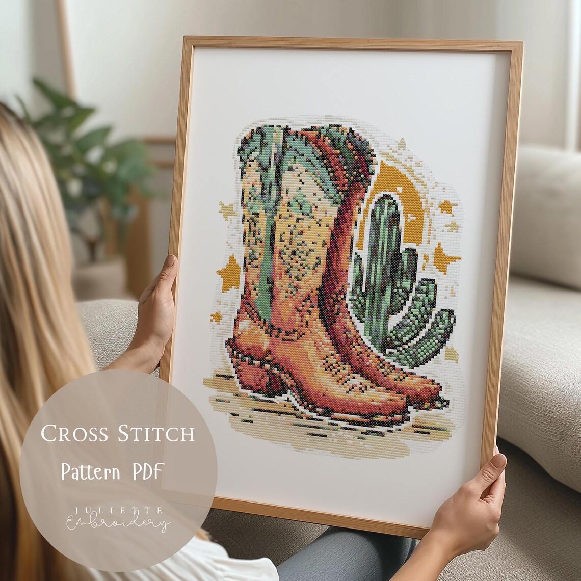 Cross Stitch Pattern Western Boots| Cow Boots Embroidery Designs PDF ...