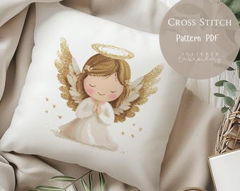 天使の羽のクロスステッチ図案、花の刺繍デザイン、天国のニードル