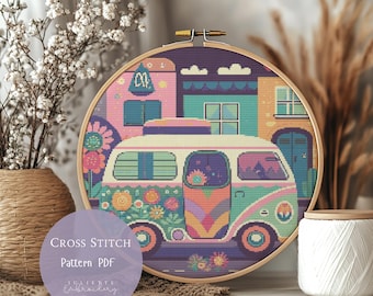 Cross Stitch Pattern Vintage Van |Car Embroidery Designs PDF| Modern Cross Stitch Designs|Cross Stitch|Digital Cross Stitch Pattern| 64