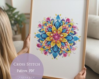 Cross Stitch Pattern Flower Mandala |Mandala Floral Embroidery Designs PDF|Modern Cross Stitch Designs |Digital Cross Stitch Pattern| 40