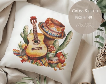 Cross Stitch Pattern Party Mexican | Fiesta Mexico Embroidery Designs PDF | Modern Cross Stitch|Digital Cross Stitch Pattern Pdf | 165