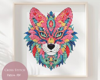 Cross Stitch Pattern Wolf Mandala |Mandala Animal Embroidery Designs PDF|Modern Cross Stitch Designs |Digital Cross Stitch Pattern| 176