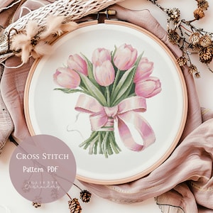 Patrón de punto de cruz: Tulipanes, flores, bordados florales en PDF, diseños modernos de punto de cruz, patrón digital de punto de cruz, 137