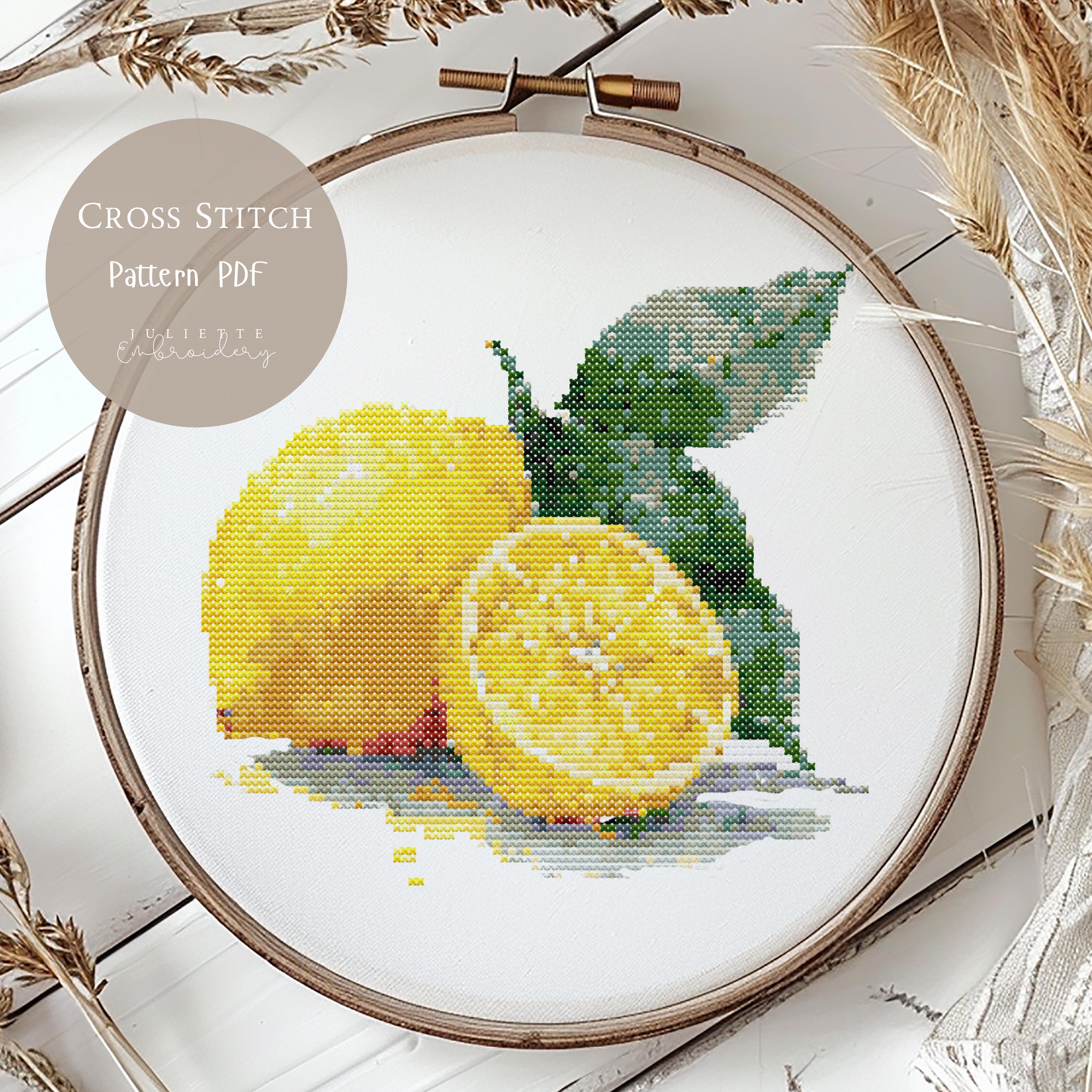 クロスステッチパターン レモンブランチフラワー|クロスステッチ刺繍