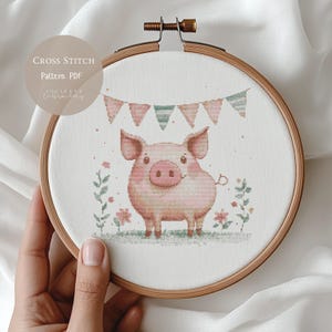 Fête de cochon drôle de motif de point de croix | Motifs de broderie pour chambre d&#39;enfant avec animaux de la ferme PDF | Modèle de conception numérique moderne au point de croix | 287
