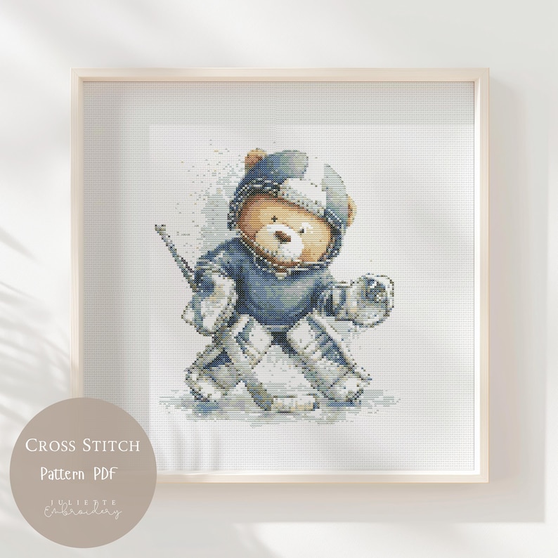 Sticking Patterns.pdf Teddy Bear Hockey Cross Stitch Pattern PDF | Modern Nursery Embroidery ...