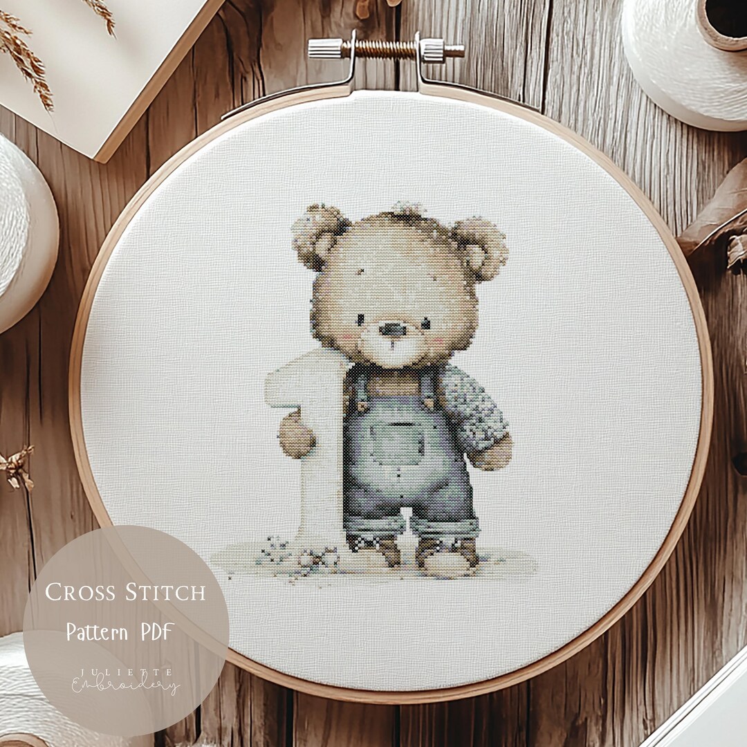 Cross Stitch Pattern Teddy Bear Number 1 | Nursery Decor New Born Boy ...
