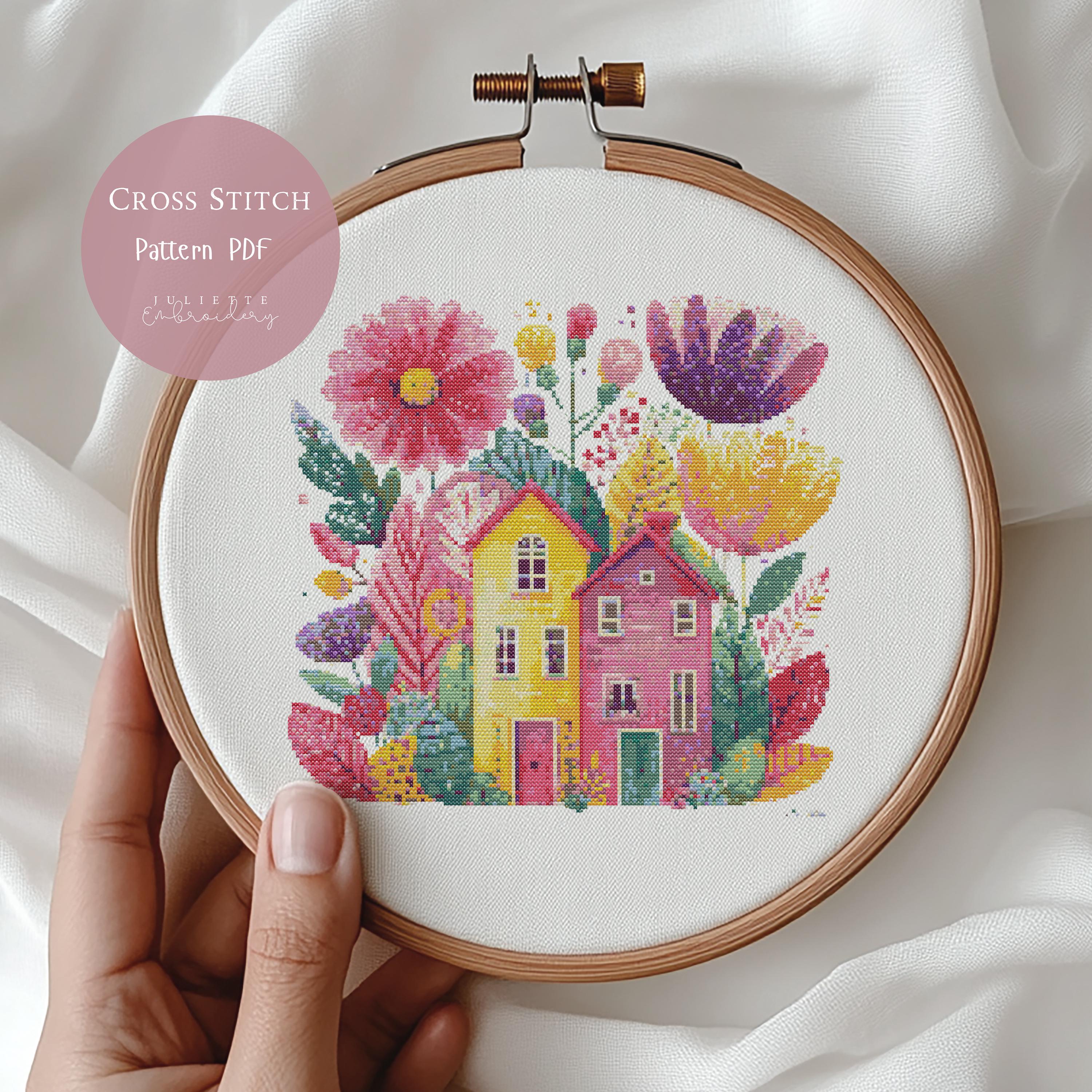 クロスステッチパターン かわいい家|フラワーホームクロスステッチ刺繍