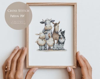 Patrón de punto de cruz Animales de la granja / Vaca, Burro, Cerdo, Diseños de bordado PDF / Diseños modernos de punto de cruz / Patrón digital de punto de cruz / 322
