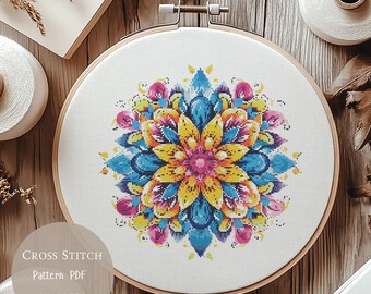 Cross Stitch Pattern Flower Mandala |Mandala Floral Embroidery Designs PDF|Modern Cross Stitch Designs |Digital Cross Stitch Pattern| 40