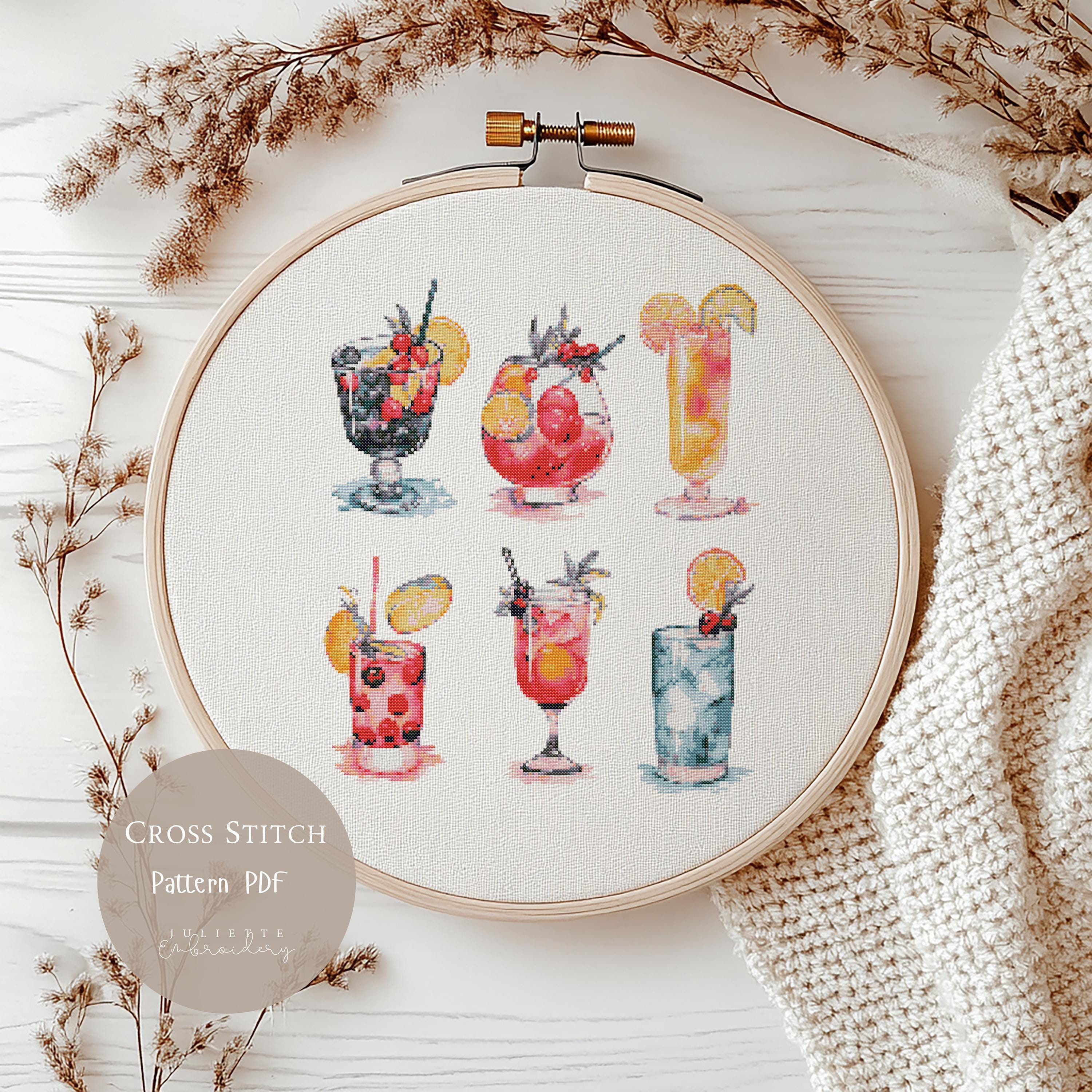 Cross Stitch Pattern COCKTAILS |colorful Drink Embroidery Designs