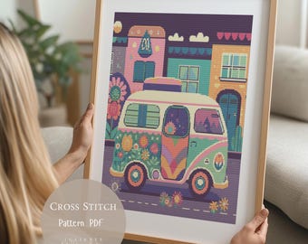 Cross Stitch Pattern Vintage Van |Car Embroidery Designs PDF| Modern Cross Stitch Designs|Cross Stitch|Digital Cross Stitch Pattern| 64