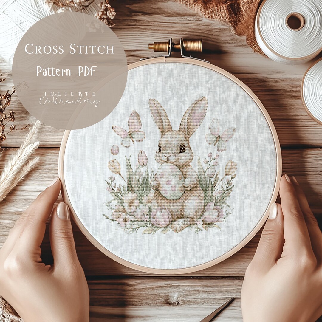 イースターバニーのクロスステッチパターン | 刺繍デザイン PDF