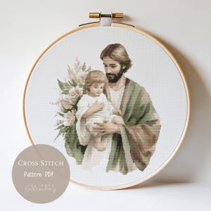 Cross Stitch Pattern Saint Joseph and Jesus |Religious Embroidery Designs PDF| Modern Cross Stitch Designs|Digital Cross Stitch Pattern|209