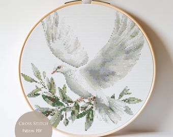 vintage 刺繍　クロスステッチ　ポスター クロスステッチパターン かわいい鳩とオリーブ | イースター刺繍