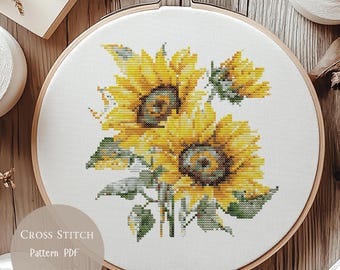 クロスステッチパターン ひまわり | 花柄クロスステッチ刺繍デザイン