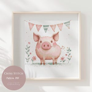 Fête de cochon drôle de motif de point de croix | Motifs de broderie pour chambre d&#39;enfant avec animaux de la ferme PDF | Modèle de conception numérique moderne au point de croix | 287