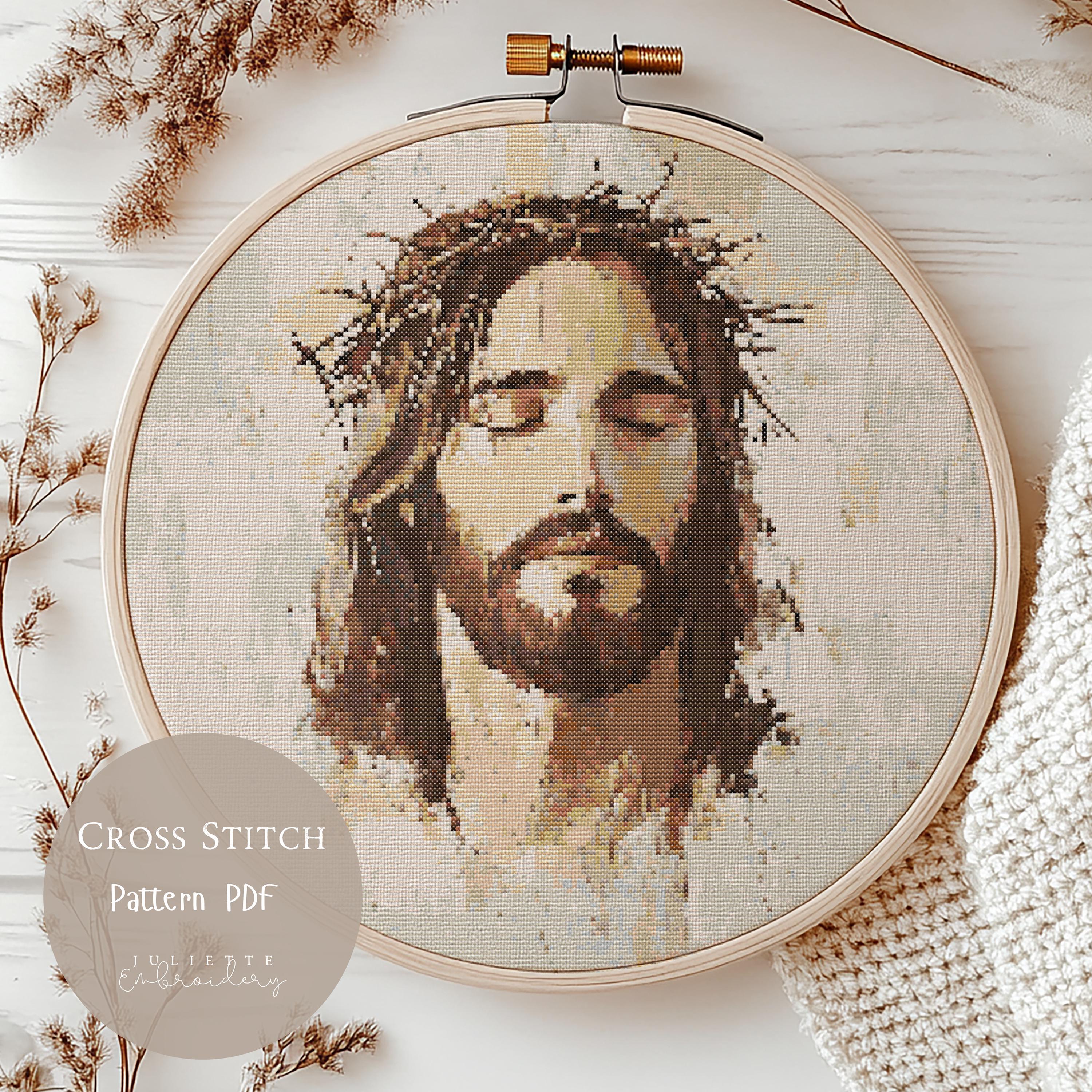 【美品】特大 クロスステッチ 教会 キリスト 専用額付き 完成品