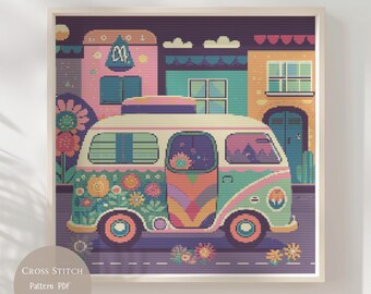 Cross Stitch Pattern Vintage Van |Car Embroidery Designs PDF| Modern Cross Stitch Designs|Cross Stitch|Digital Cross Stitch Pattern| 64