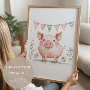 Fête de cochon drôle de motif de point de croix | Motifs de broderie pour chambre d&#39;enfant avec animaux de la ferme PDF | Modèle de conception numérique moderne au point de croix | 287