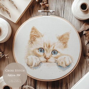Patrón de punto de cruz con lindo gato rojo / Diseños de bordado PDF / Diseños de punto de cruz de gatos modernos / Patrón de punto de cruz digital / 156