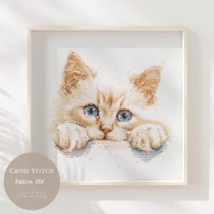 Patrón de punto de cruz con lindo gato rojo / Diseños de bordado PDF / Diseños de punto de cruz de gatos modernos / Patrón de punto de cruz digital / 156