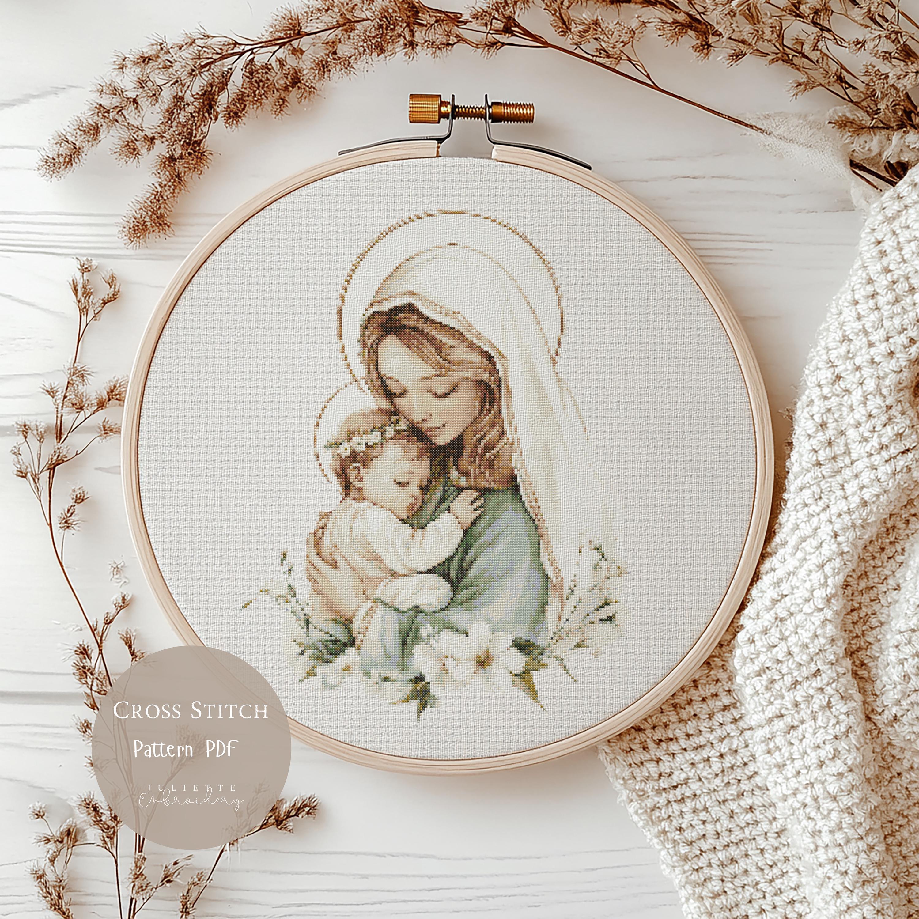 クロスステッチパターン 聖母マリアとイエス | 刺繍デザイン PDF