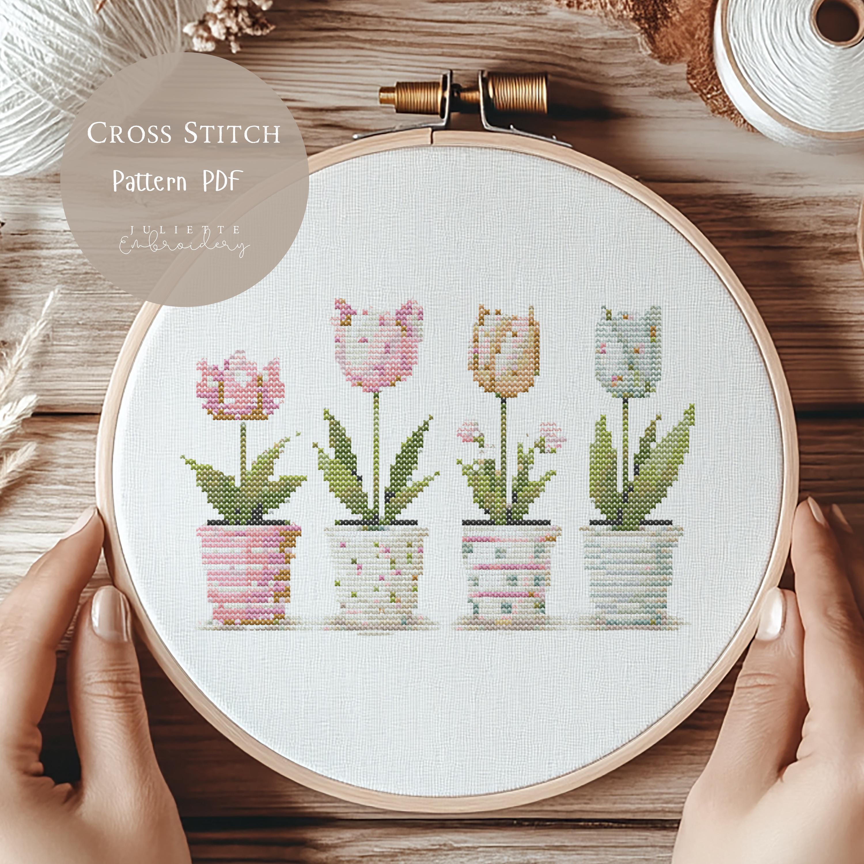 Cross Stitch Pattern Tulips Flower|floral Cross Stitch Embroidery