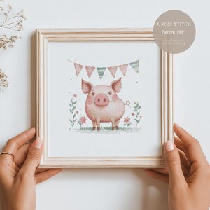 Fête de cochon drôle de motif de point de croix | Motifs de broderie pour chambre d&#39;enfant avec animaux de la ferme PDF | Modèle de conception numérique moderne au point de croix | 287