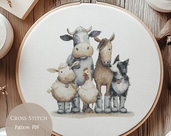 Patrón de punto de cruz Animales de la granja / Vaca, Burro, Cerdo, Diseños de bordado PDF / Diseños modernos de punto de cruz / Patrón digital de punto de cruz / 322