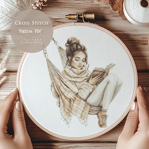 Cross Stitch Pattern Woman Reading |Beauty Girl Embroidery Designs PDF| Modern Cross Stitch Designs| Digital Cross Stitch Pattern| 194